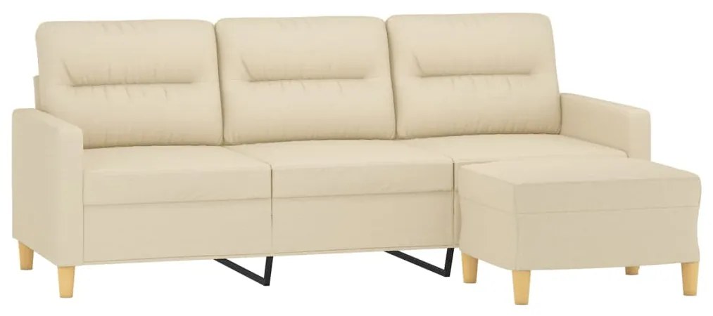 Sofá de 3 lugares com apoio de pés 180 cm tecido cor creme