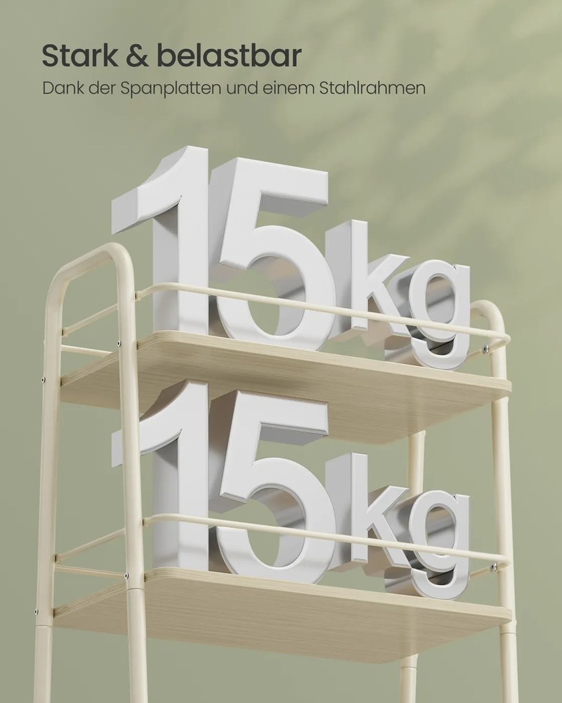 Carrinho cozinha com cesto de tecido 43 x 30 x 81 cm bege natural-branco creme