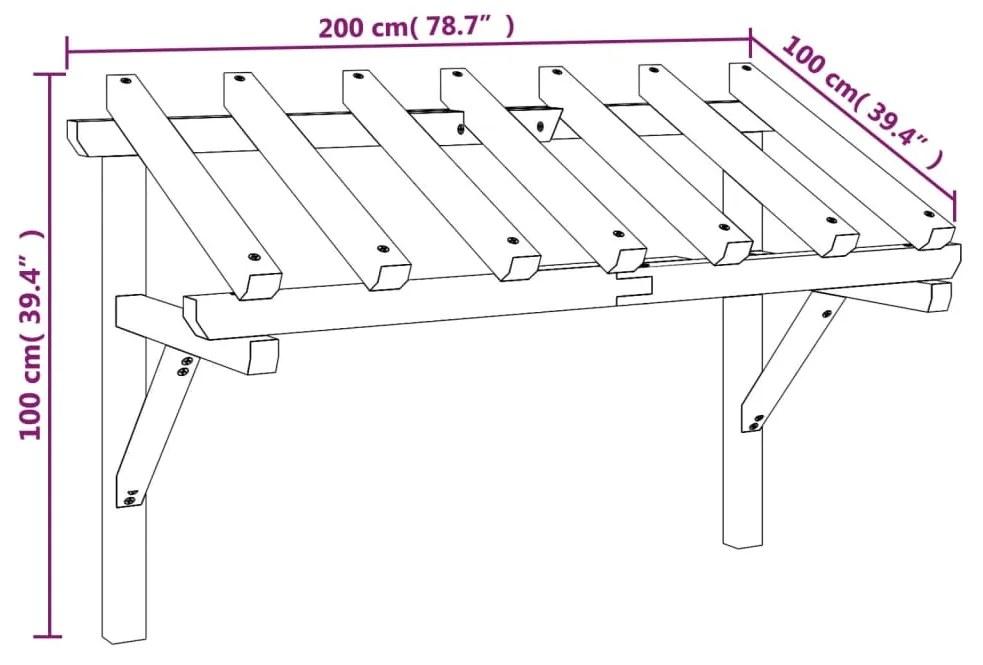 Toldo para porta 200x100x100 cm madeira de pinho maciça