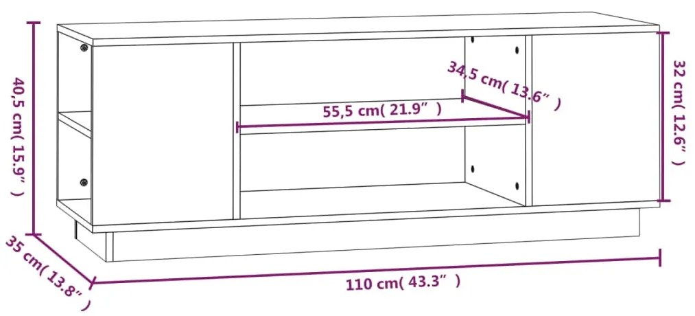 Móvel de TV 110x35x40,5 cm madeira de pinho maciça castanho mel