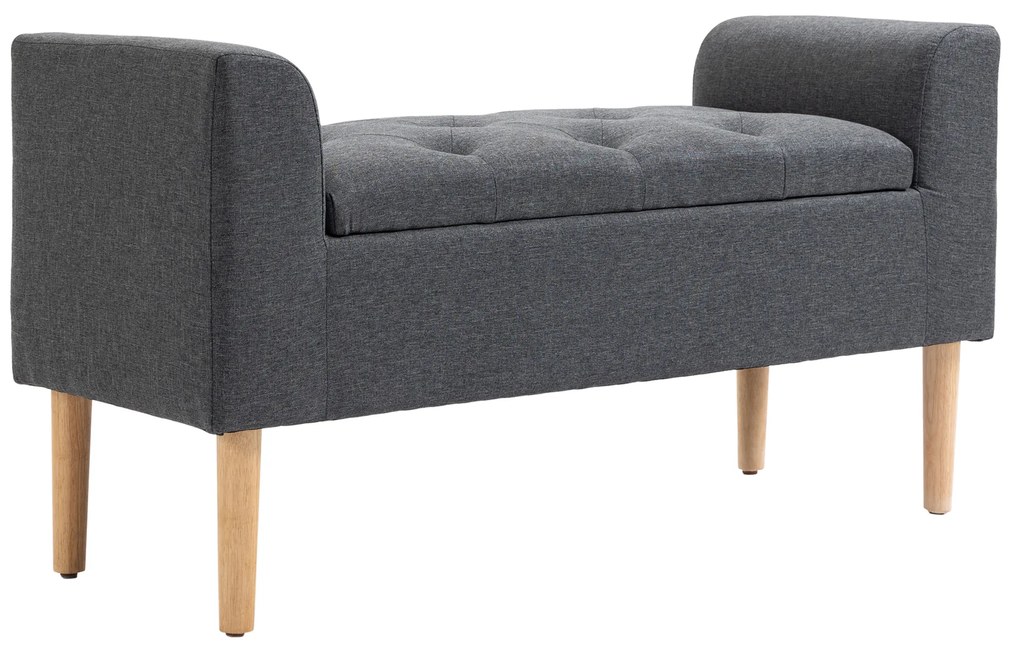 HOMCOM Banco Baú de Armazenamento Capitonê Banquinho com Braços Banco de Armazenamento Carga 130 Kg 116x44x58 cm Cinza Escuro | Aosom Portugal