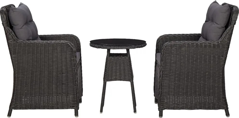 vidaXL Cadeiras de jardim com mesa de centro 2 pcs vime PE preto