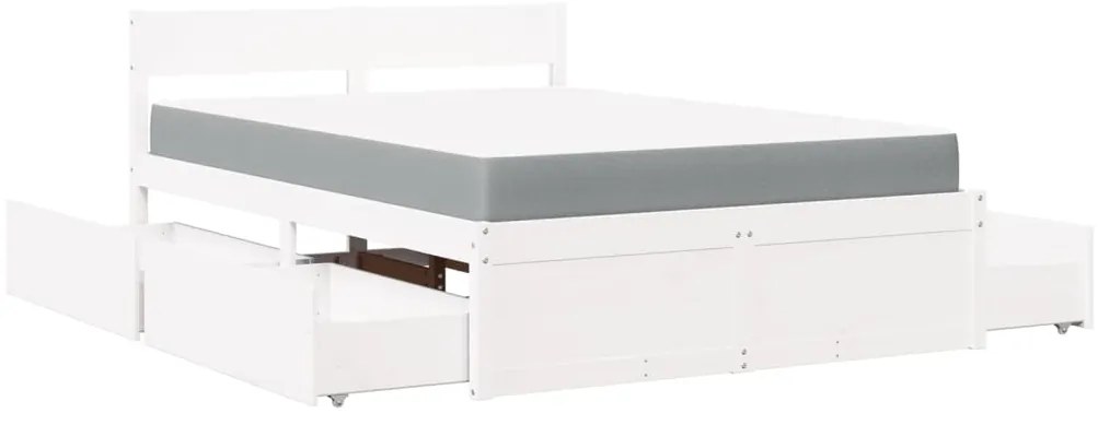 Cama com gavetas e colchão 140x190 cm pinho maciço branco