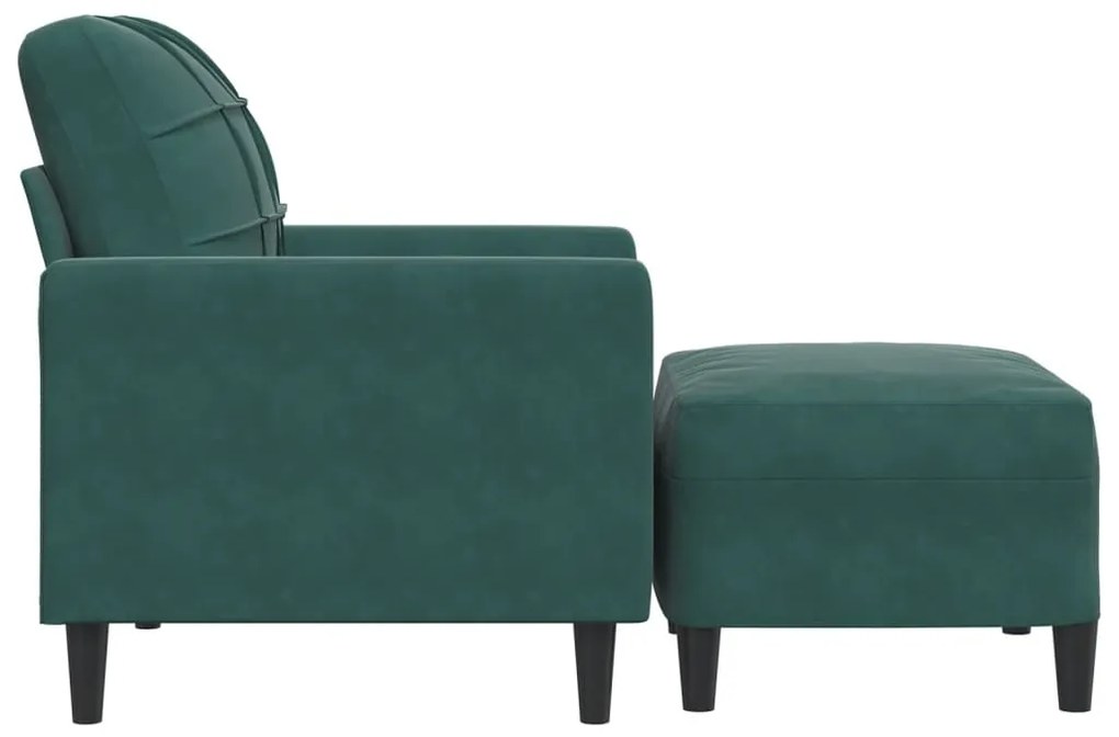 Poltrona com apoio de pés 60 cm veludo verde-escuro