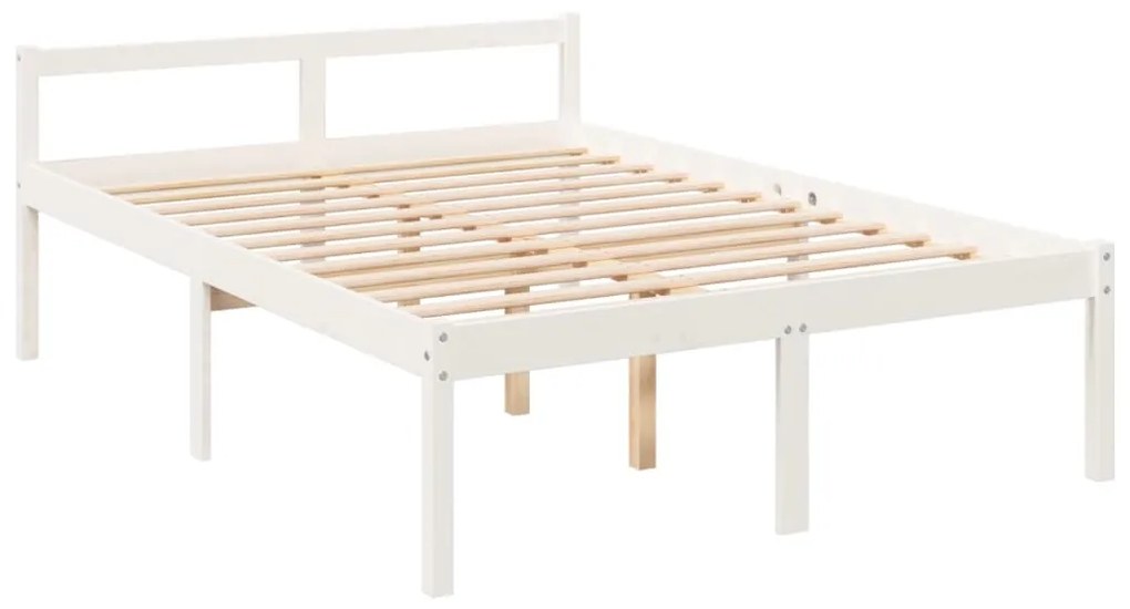 Cama de casal pequena para idosos 120x190cm pinho maciço branco