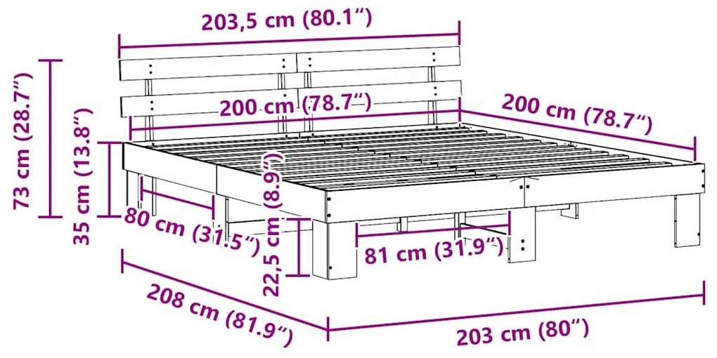 Estrado de Cama com Cabeceira Castanho 200x200 cm Madeira Sólida de Pi