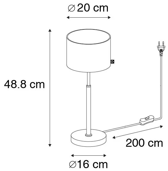 Candeeiro de mesa moderno com abajur em tecido preto e dourado - VT 1 Moderno
