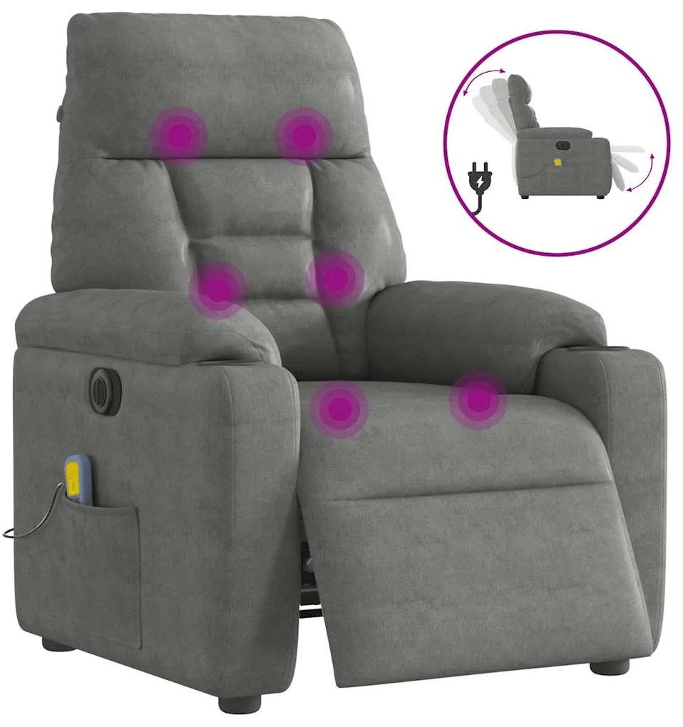 vidaXL Poltrona massagens reclinável elétrica microfibra cinza-escuro