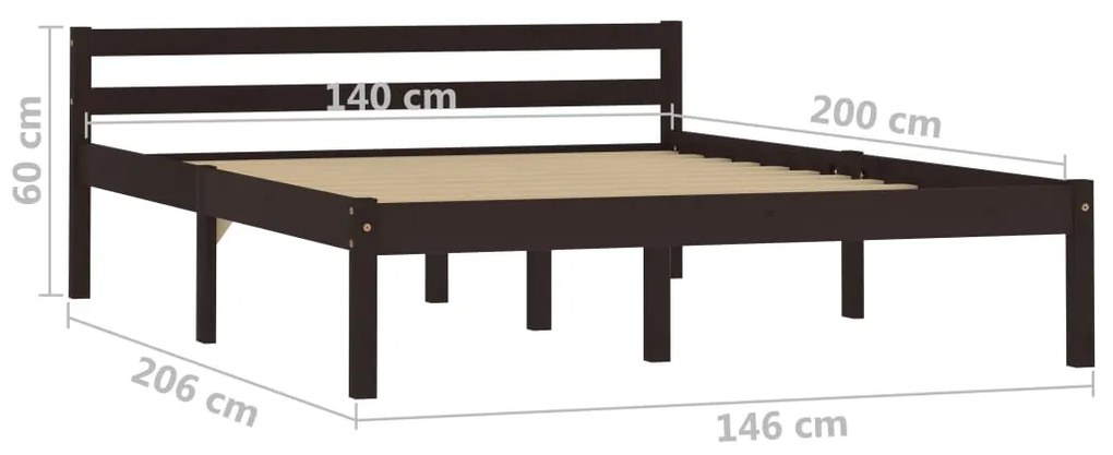 Estrutura de cama 140x200 cm pinho maciço castanho-escuro