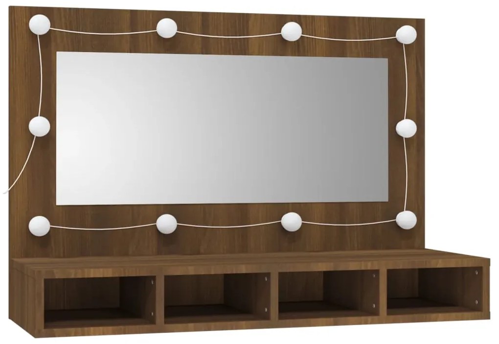 Armário espelhado com LED 90x31,5x62 cm carvalho castanho