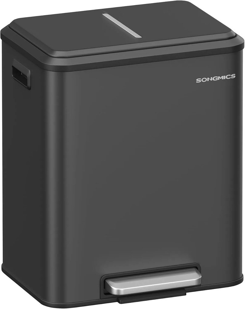 Lixeira organizadora de cozinha com 2 compartimentos de 15 L e tampa | SONGMICS | 41.7 x 33.2 x 49.4 cm | LTB544B02.