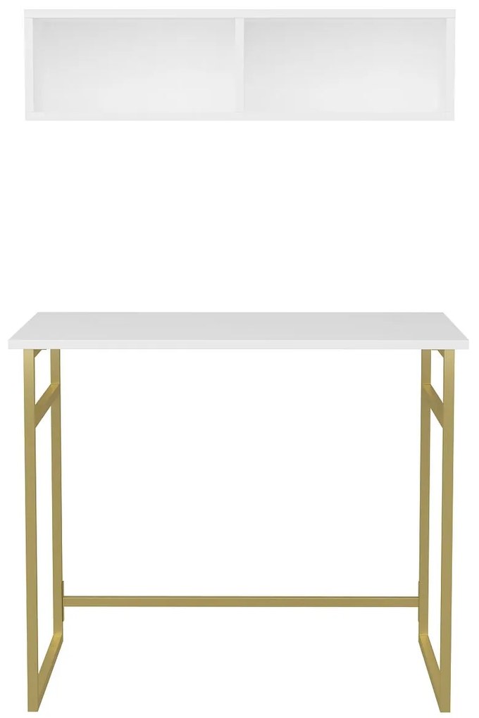 Mesa de Estudo Hussum – Dourado e Branco – 90x60x75 cm