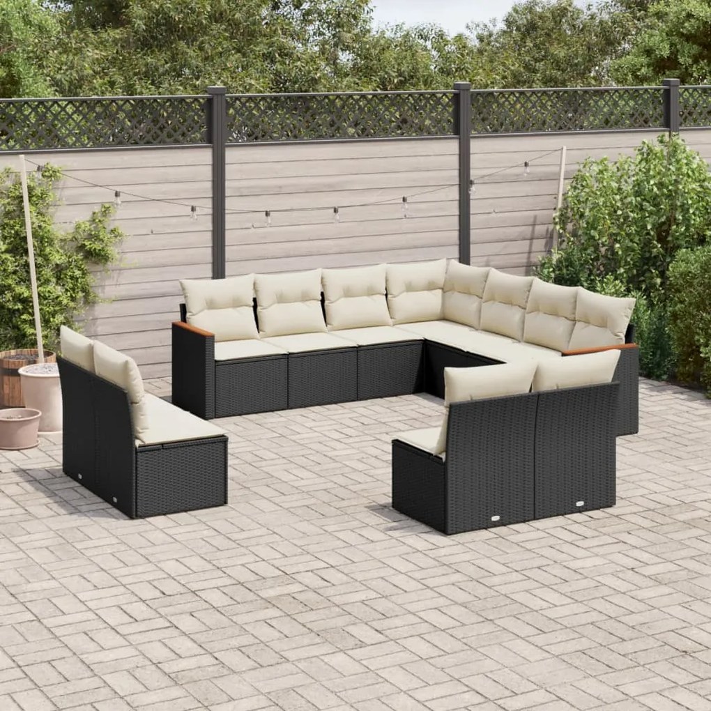 11 pcs conjunto sofás de jardim c/ almofadões vime PE preto