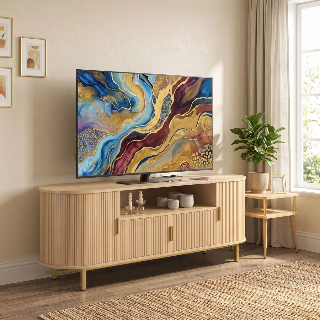 Móvel de TV, 140 x 40 x 55 cm, Tomadas Integradas, Cor Carvalho