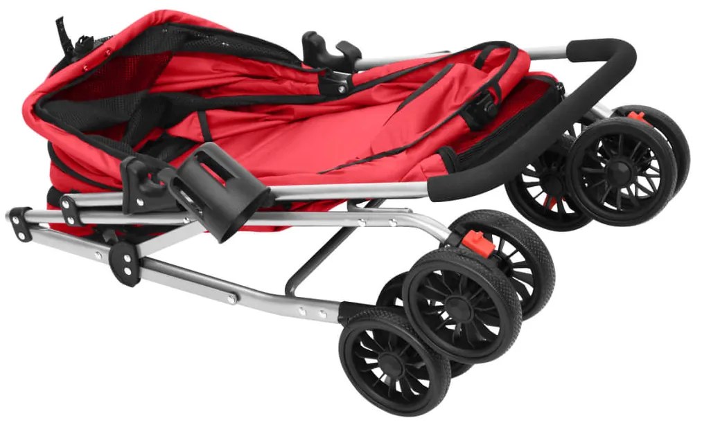 Carrinho dobrável para cães 76x50x100 cm tecido oxford vermelho