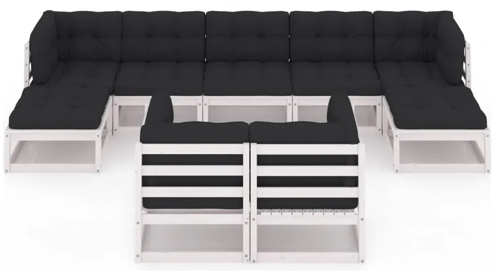 9 pcs conj. lounge de jardim c/ almofadões pinho maciço branco