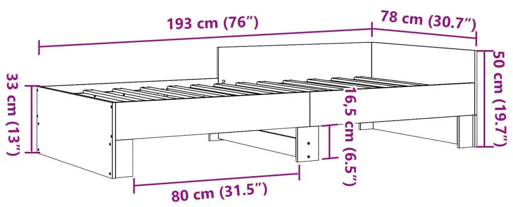 Estrutura de cama 75x190 cm derivados de madeira branco