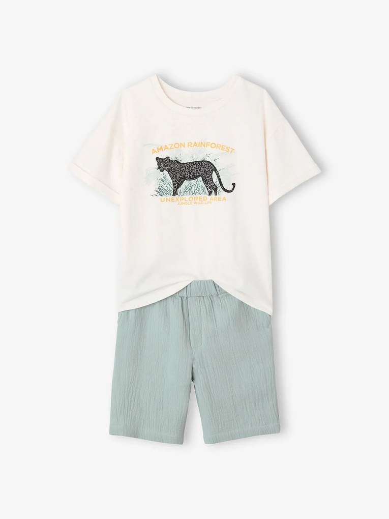 Conjunto de calções + t-shirt para menino   verde-salva