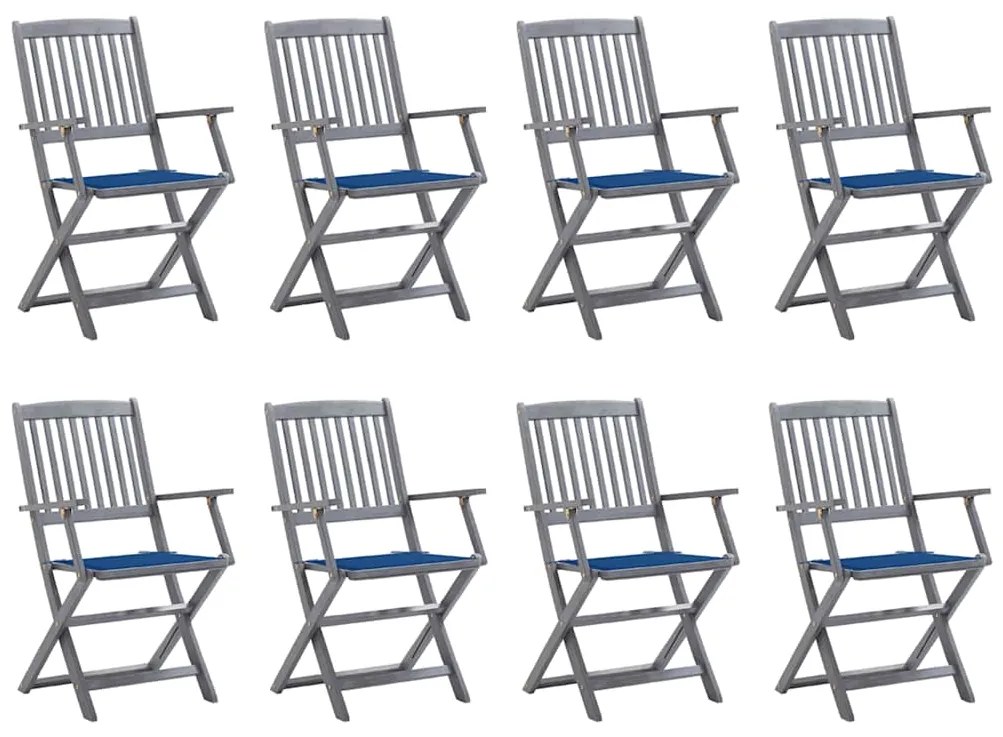 vidaXL Cadeiras de exterior dobráveis 8pcs c/ almofadões acácia maciça