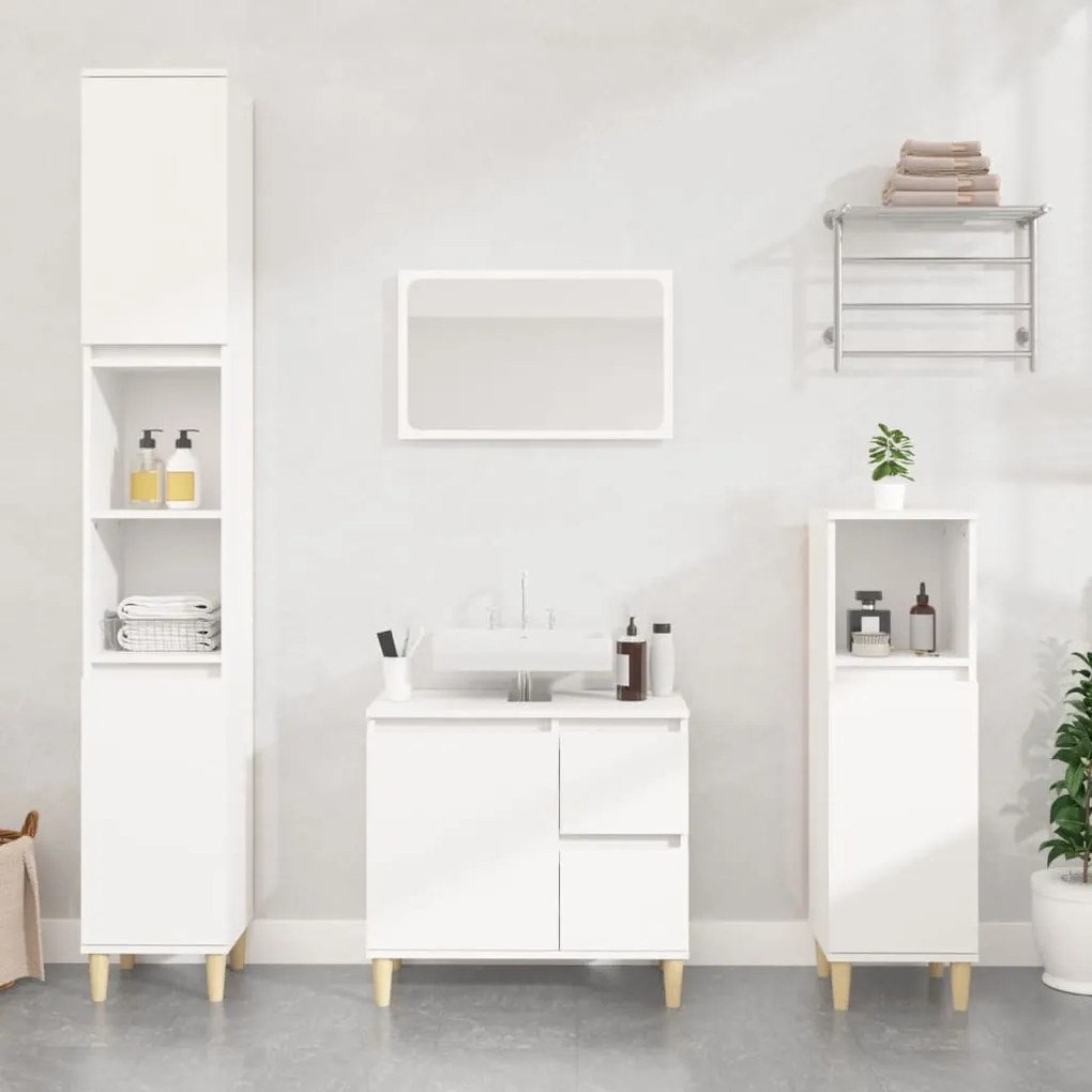 vidaXL 4 pcs conjunto móveis casa de banho derivados de madeira branco
