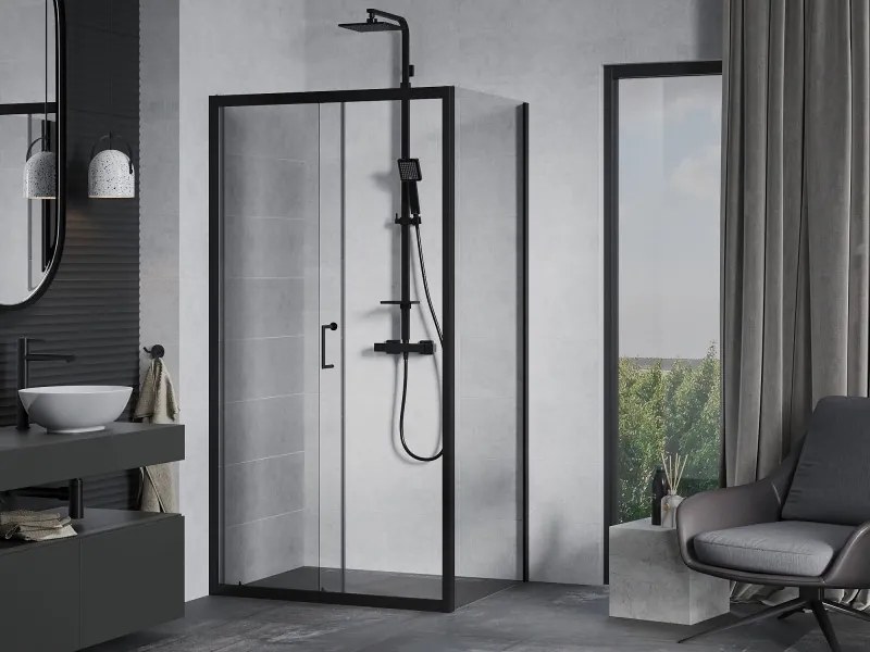 Mexen Apia cabine de duche de correr 100 x 80 cm, transparente, preta - 840-100-080-70-00