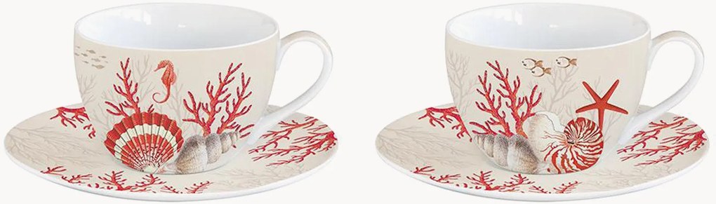 Chávenas de café em porcelana com pires Coral Reef, conjunto de 2