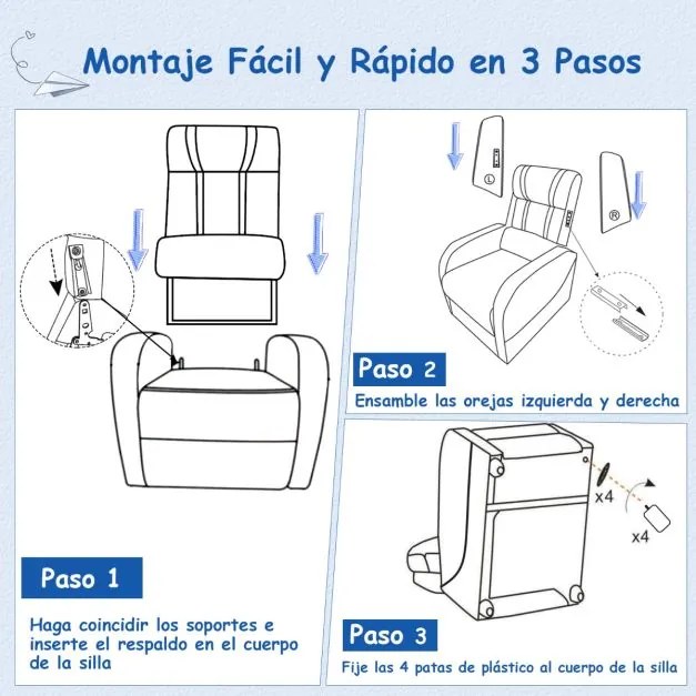 Cadeira reclinável para crianças em pele com encosto e apoio para os pés ajustáveis 69 x 53 x 74 cm Preto e azul