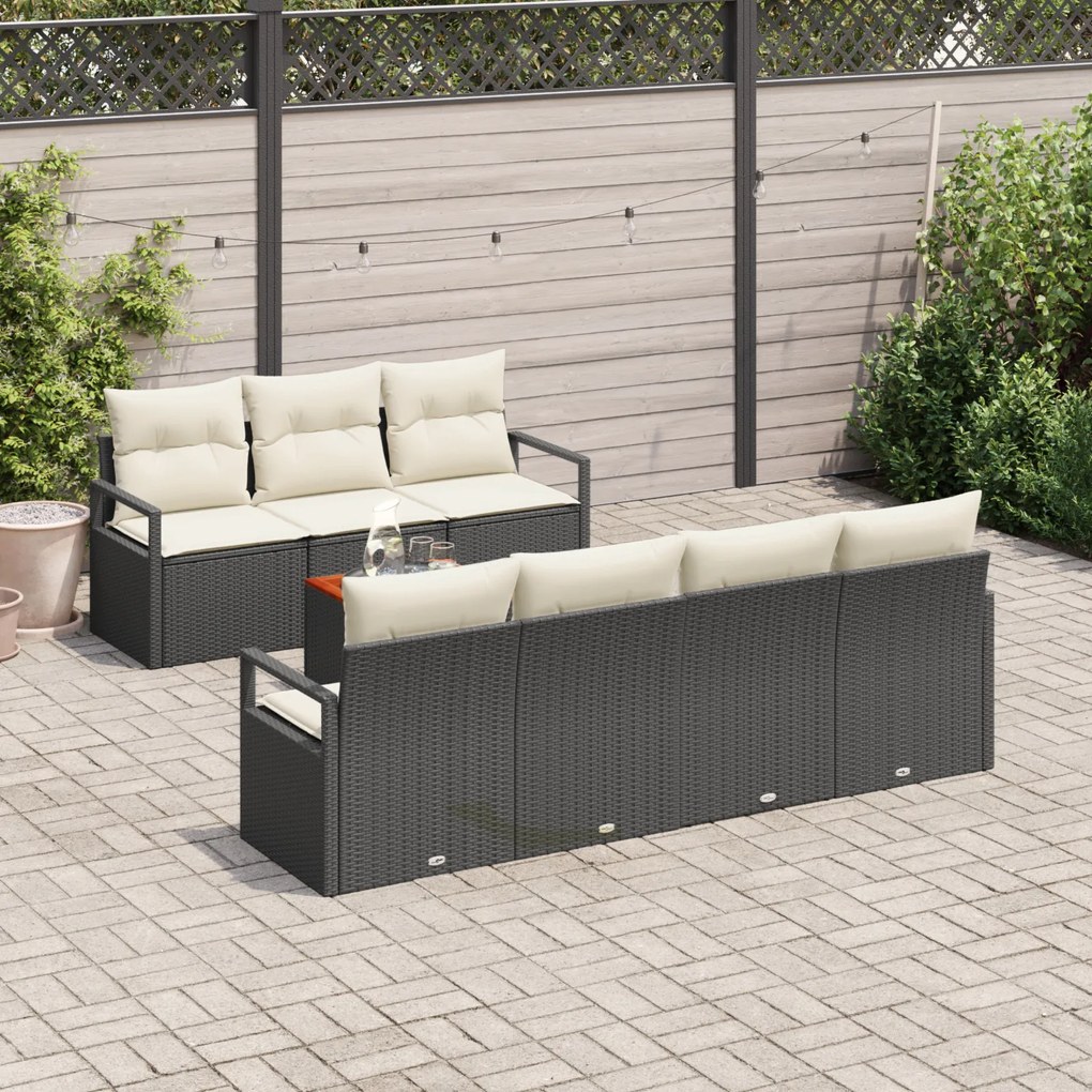 Conjunto de Sofá de Jardim vidaXL de 8 Peças com Almofadas Preto Ratta