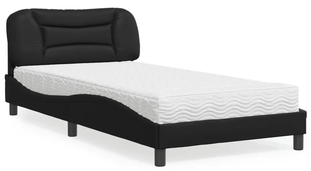 Cama com colchão 100x200 cm couro artificial preto