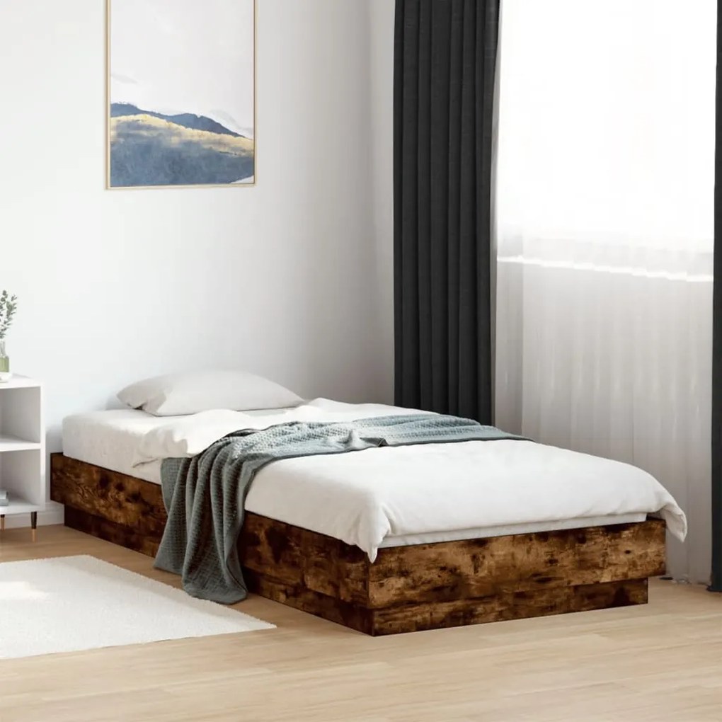 Estrutura de cama com luzes LED 100x200 cm carvalho fumado