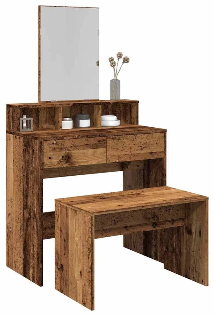 vidaXL Banco de toucador 70x35x45cm derivados de madeira madeira velha