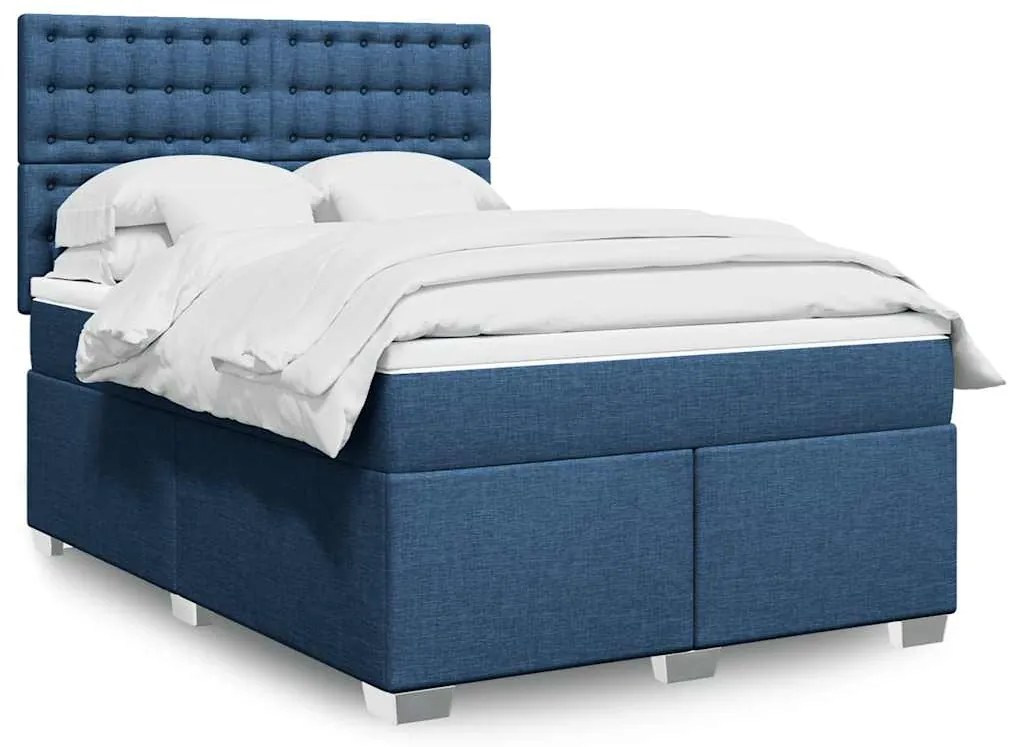 Cama com molas/colchão 140x190 cm tecido azul