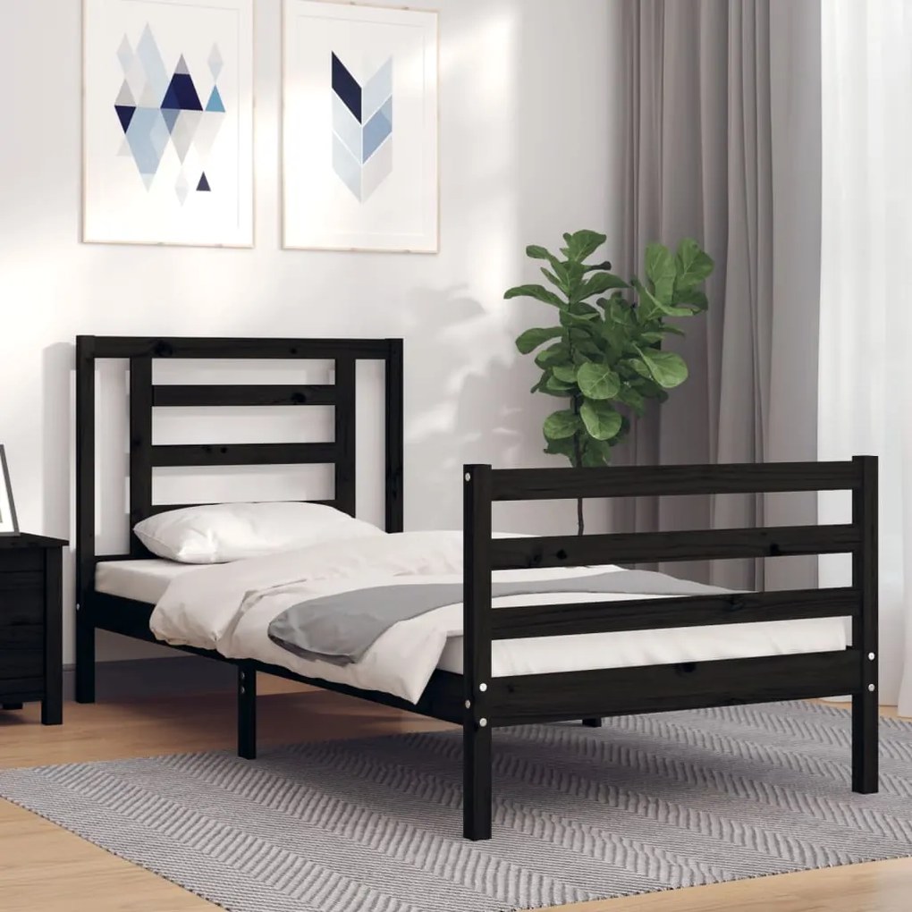vidaXL Estrutura cama de solteiro c/ cabeceira madeira maciça preto