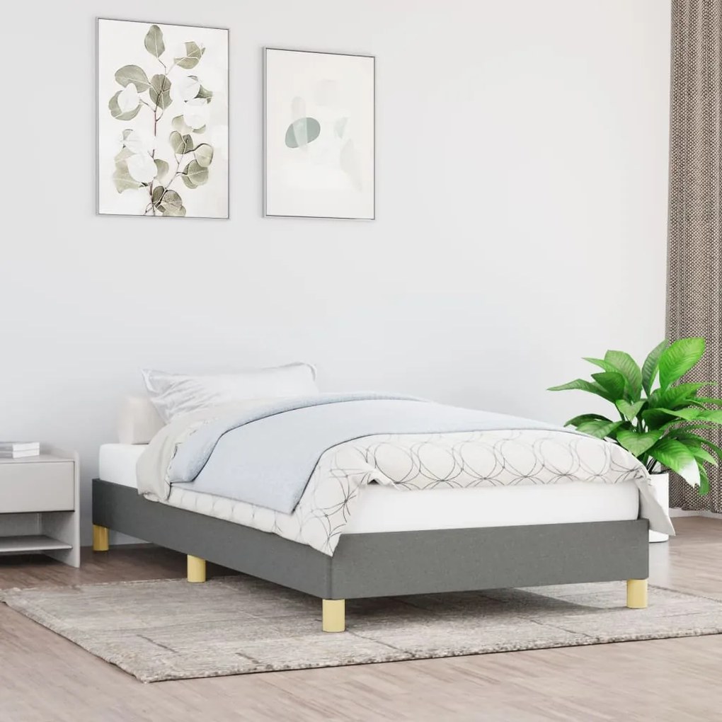 vidaXL Estrutura de cama sem colchão 90x190 cm tecido cinzento-escuro