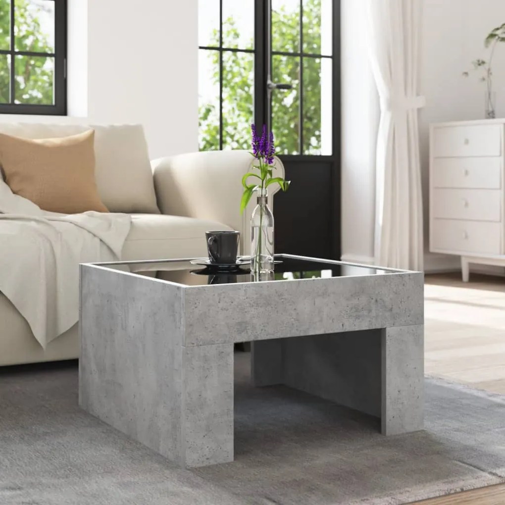Mesa de centro luzes LED Infinity 50x50x30 cm cinzento cimento