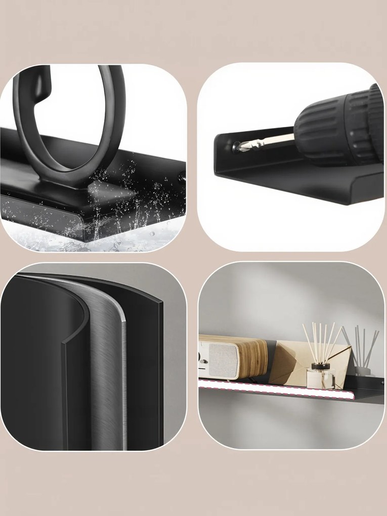 Conjunto de 3 prateleiras de parede em metal decorativas pretas