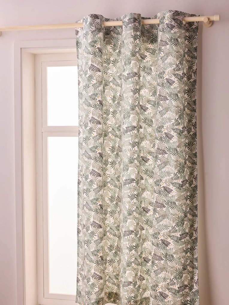 Cortinado translúcido, com ilhós, estampado folhas, Hanoï verde medio estampado