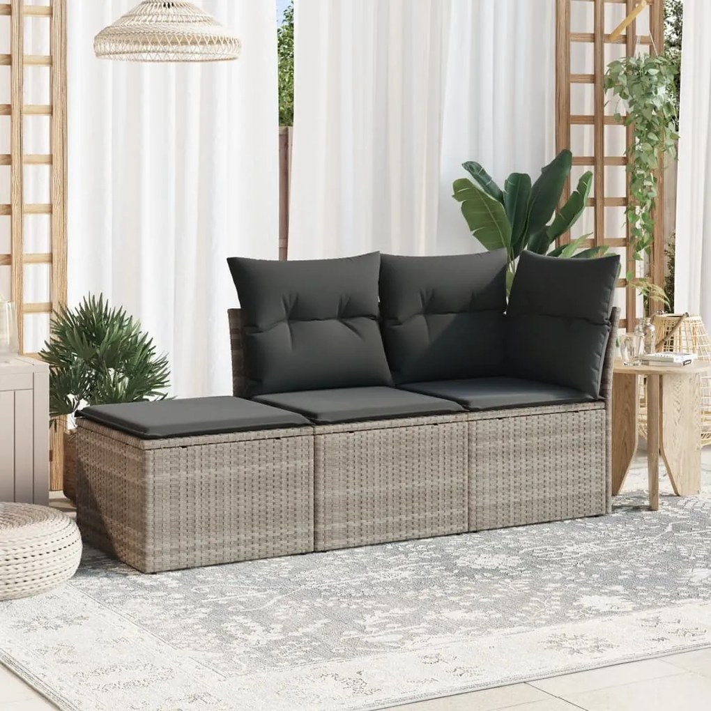 vidaXL 3 pcs conj. sofás jardim c/ almofadões vime PE cinzento-claro