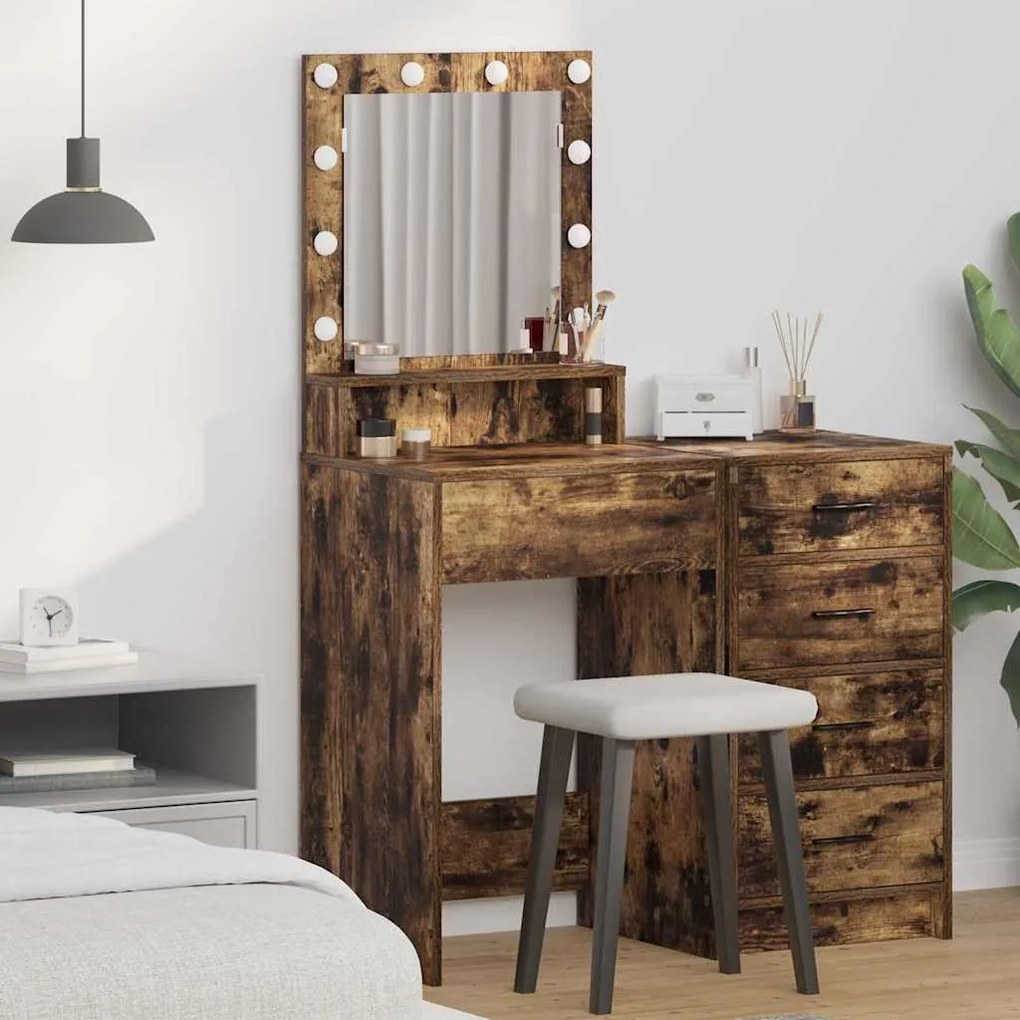 Mesa de Maquilhagem com Luzes LED em Carvalho Fumado 50x41x135 cm