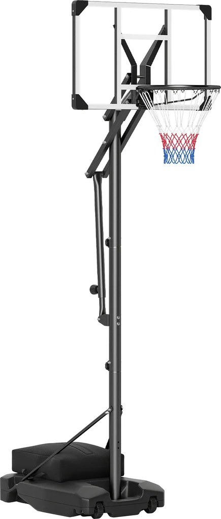 Cesto de Basquetebol Portátil, 88 x 53 x 258-303 cm, Altura Regulável em 8 Níveis, Preto