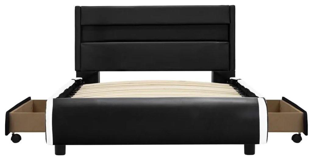 Estrutura de cama com LED 100x200 cm couro artificial preto