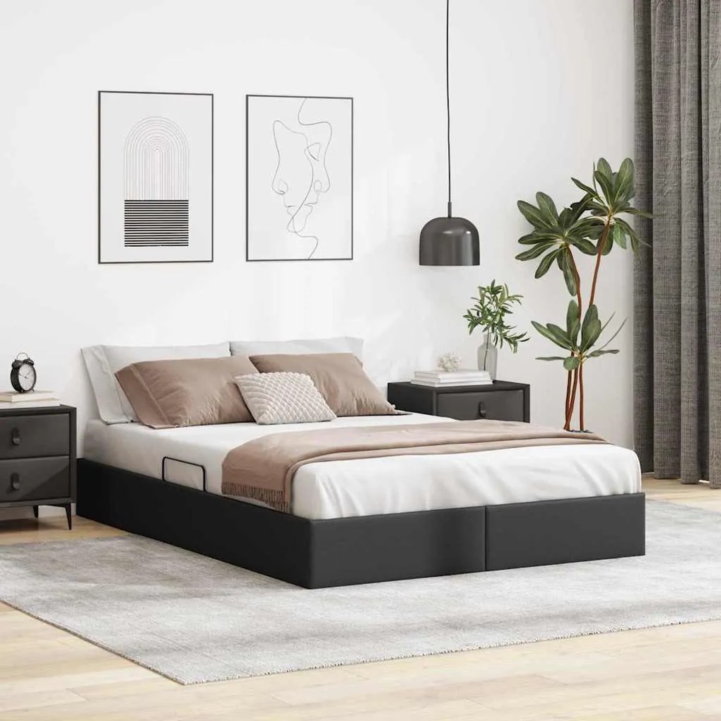 vidaXL Cama com Armazenamento Preto 140 x 200 cm Couro sintético