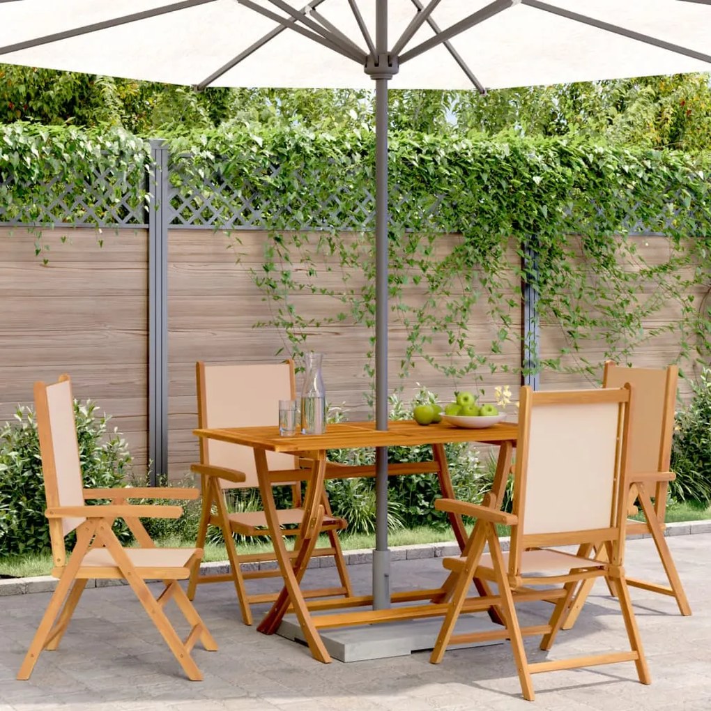 vidaXL Cadeiras jardim reclin. 4 pcs tecido/madeira maciça bege