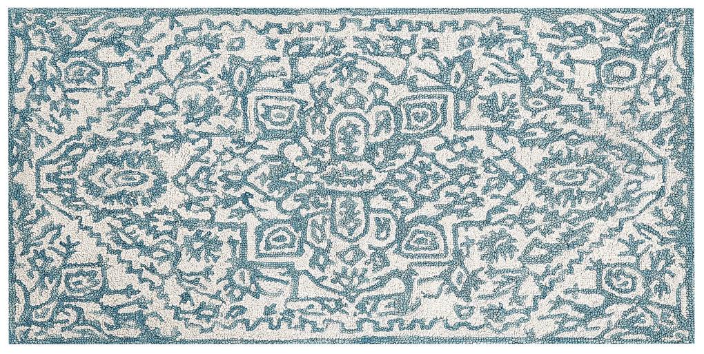 Tapete de lã azul e branca 80 x 150 cm AHMETLI Beliani