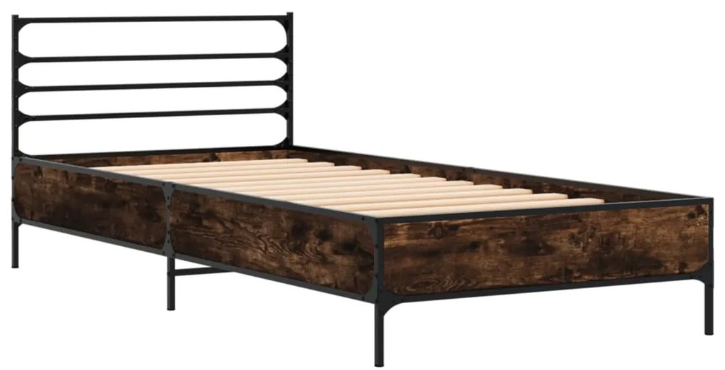 Estrutura de cama derivados de madeira e metal carvalho fumado