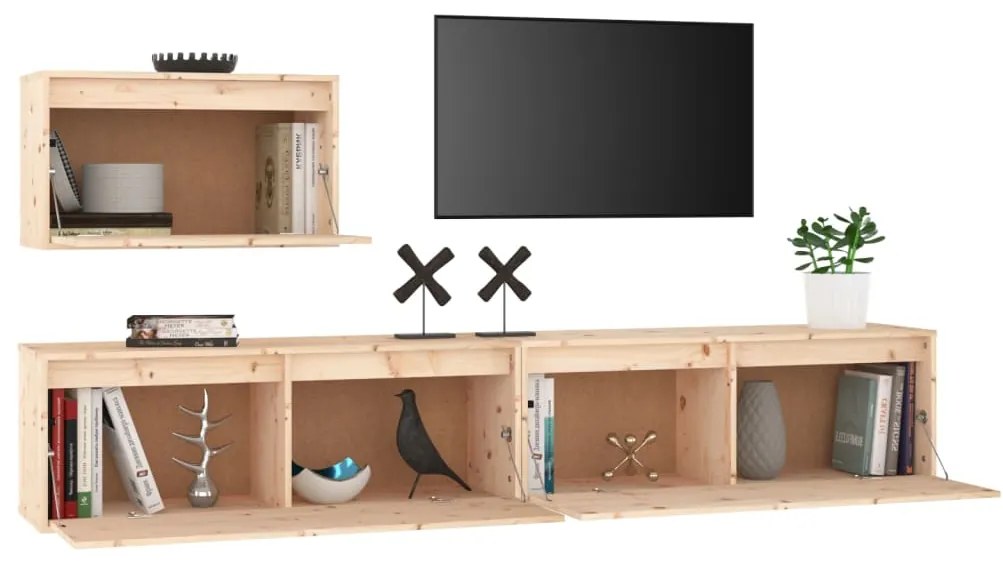 Móveis de TV 3 pcs madeira de pinho maciça