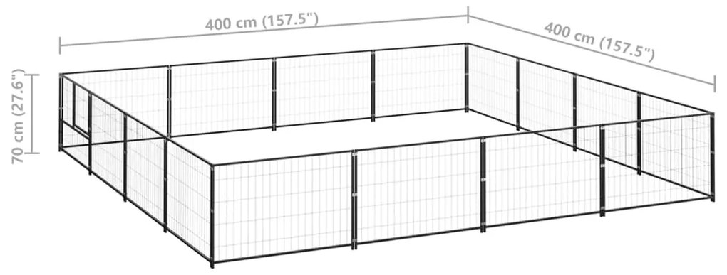 Canil para cães 16 m² aço preto
