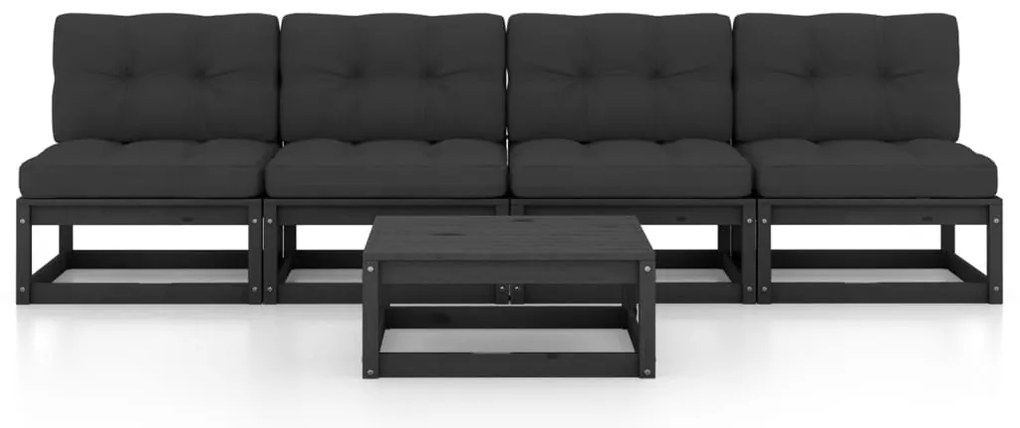 5 pcs conjunto lounge de jardim c/ almofadões pinho maciço