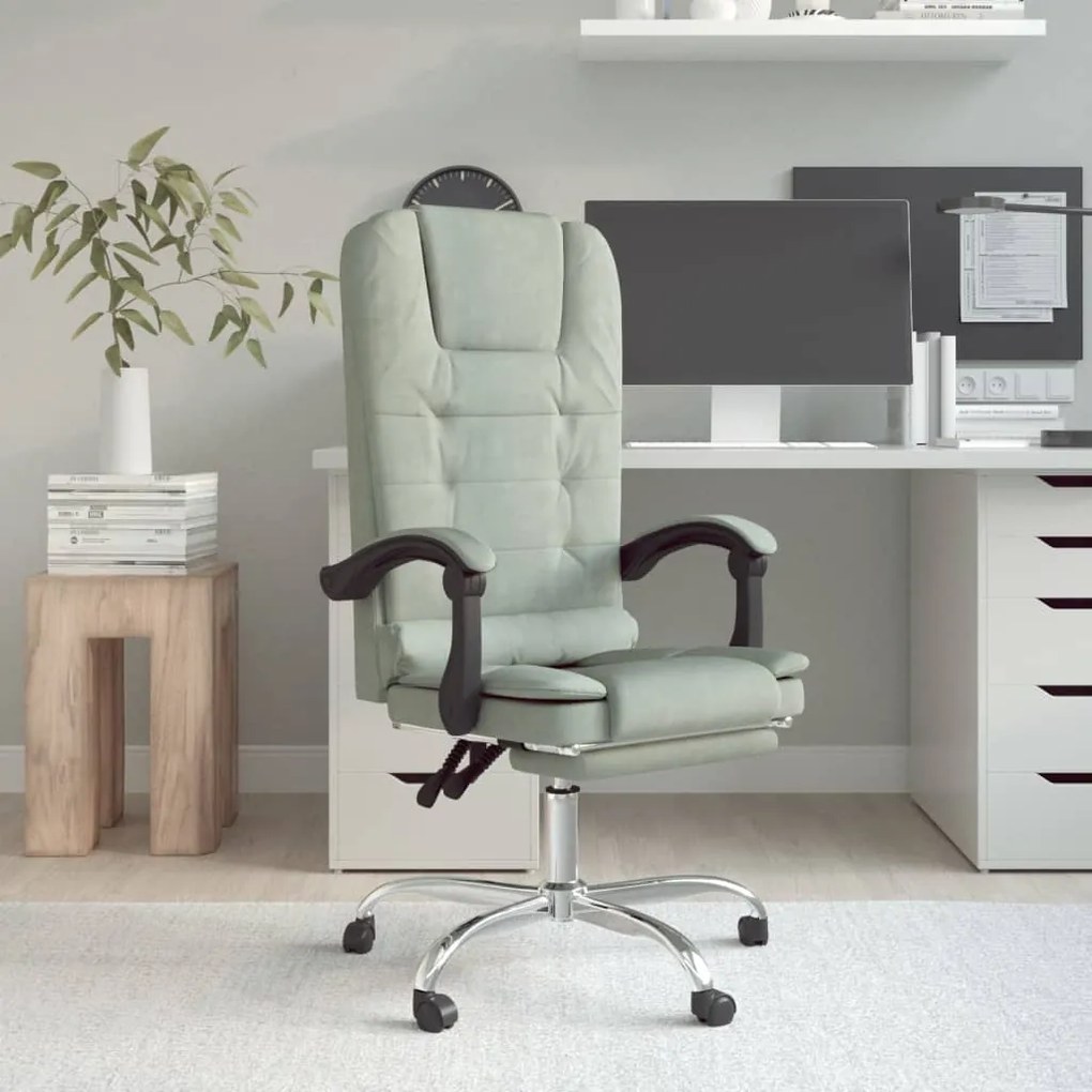 vidaXL Cadeira massagens reclinável escritório veludo cinzento-claro