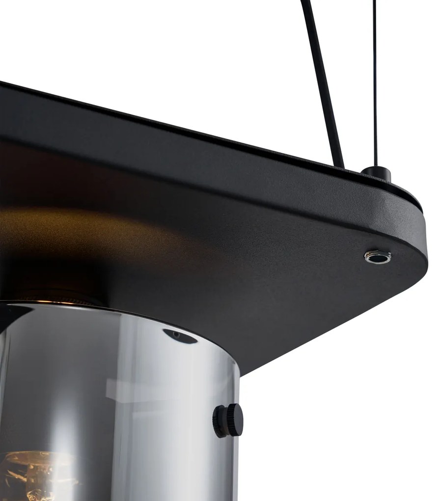 Candeeiro suspenso moderno preto com vidro fumado 5-luzes - Hybrid Moderno